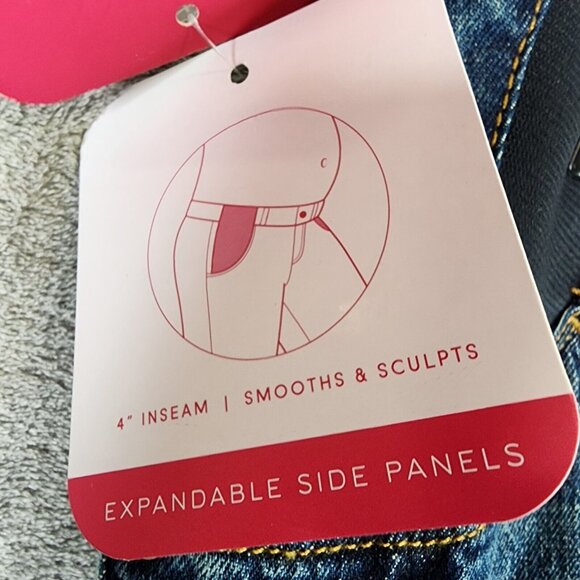 Womens Isabel Maternity Side Panel MIDI Blue Denim Jean Shorts 4” inseam Size 4 - Picture 3 of 9